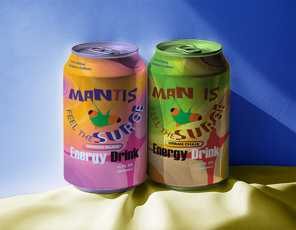 2 can of energy drinks, Mango Blast and Urban Chase