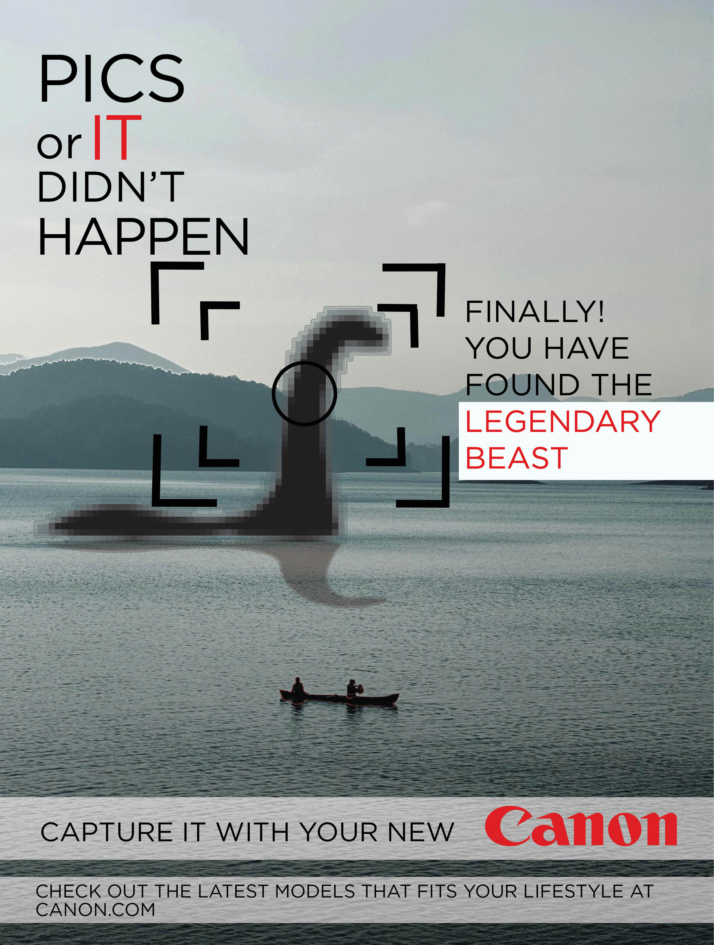 Second ad campaign. 2 person sees giant monster while fishing.