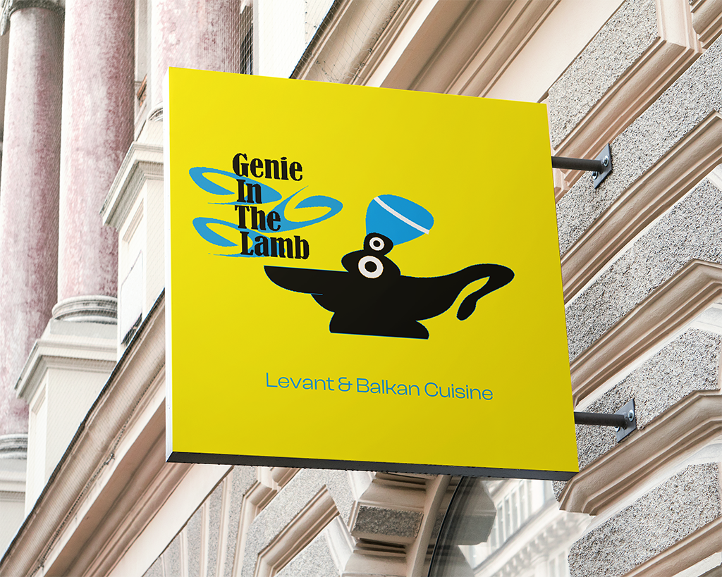 Sign of Genie In The Lamb branding.