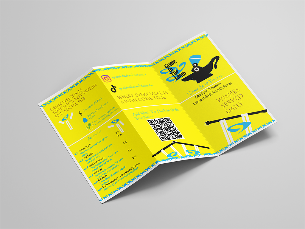 One side of the Mock up of the menu