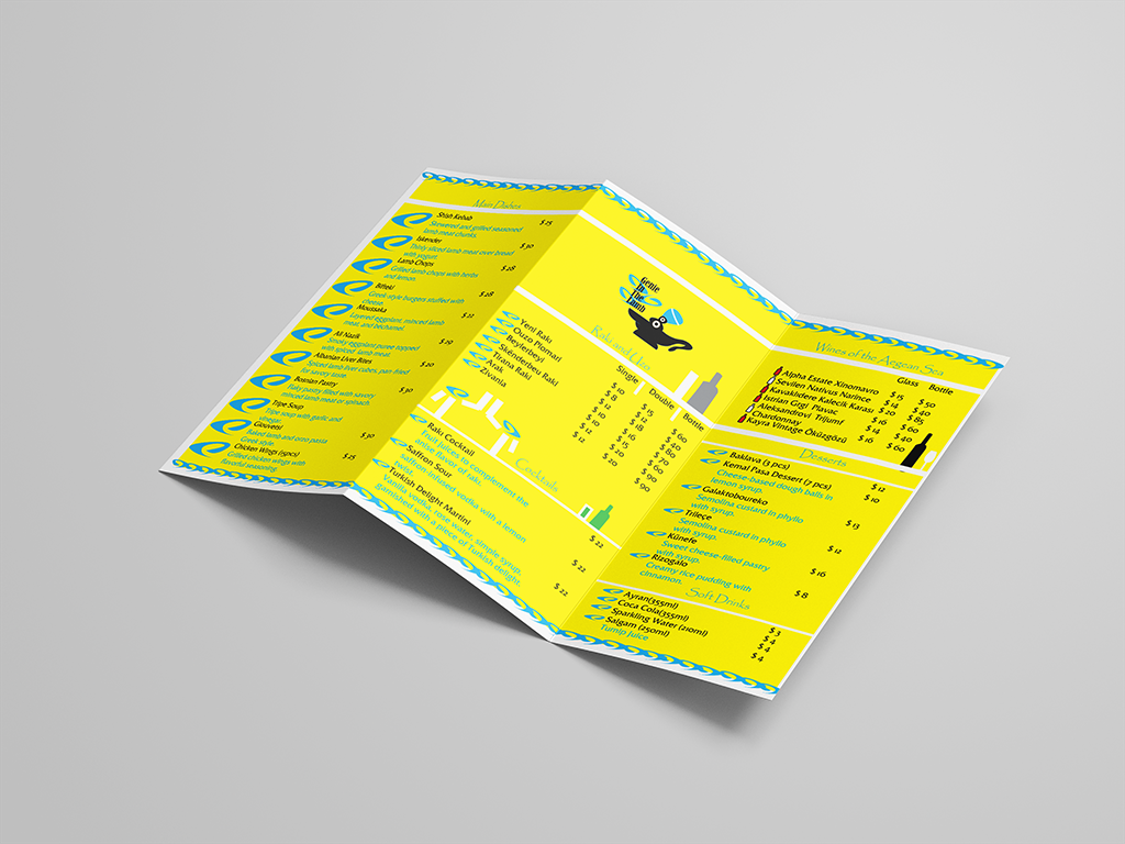 One side of the Mock up of the menu